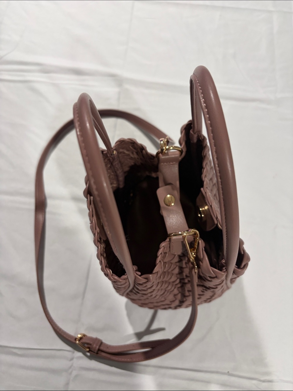 Anthropologie Woven Hollace Tote Bucket Bag in Dusty Rose Mini Edition - Picture 4 of 7